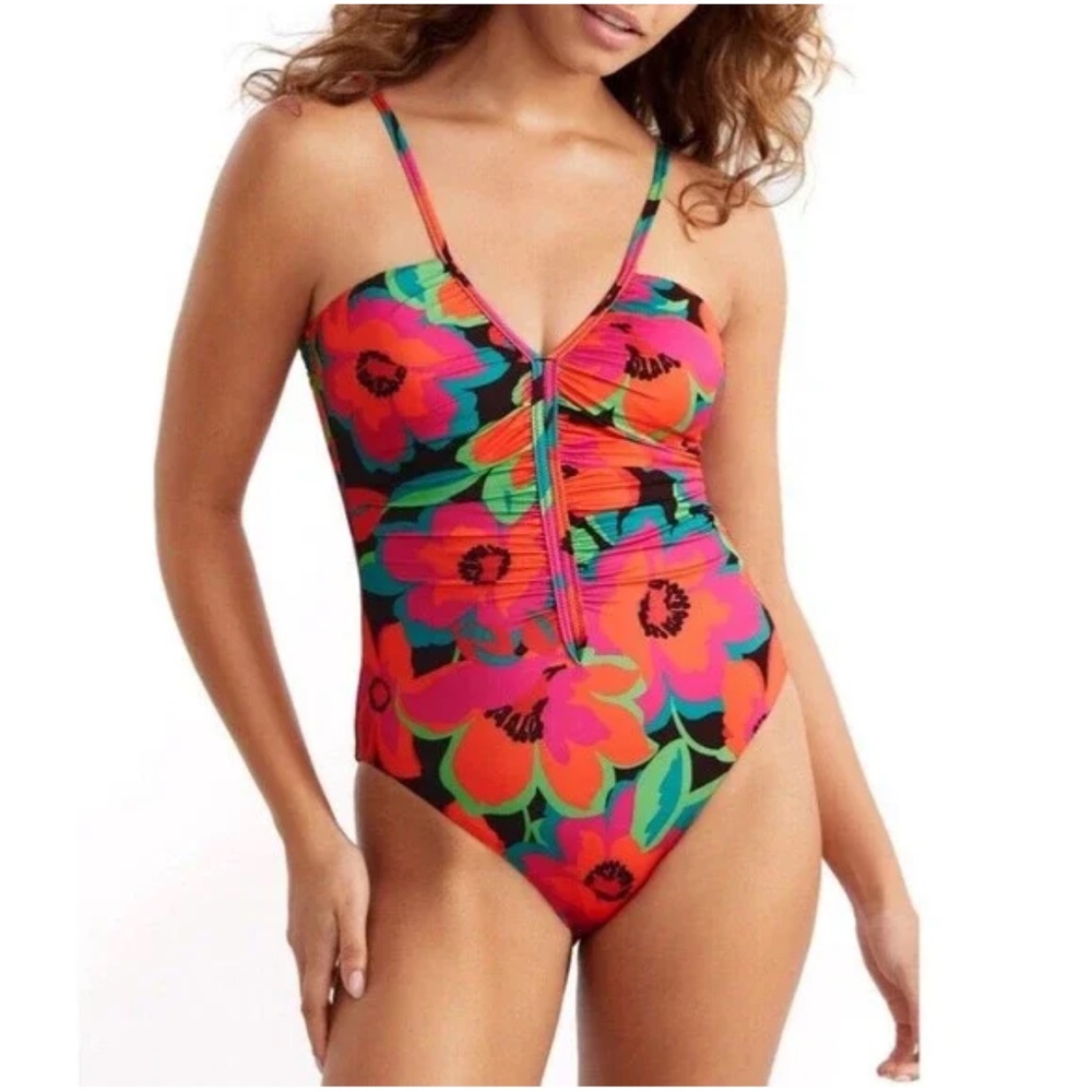 Women's Printed Gardener Shirred-Front One-Piece Swimsuit